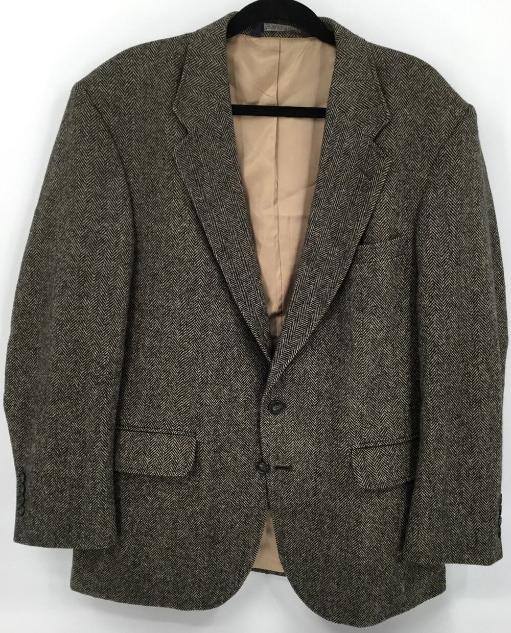 Vintage Lands End Brown Herringbone Tweed Blazer USA Men's 42R